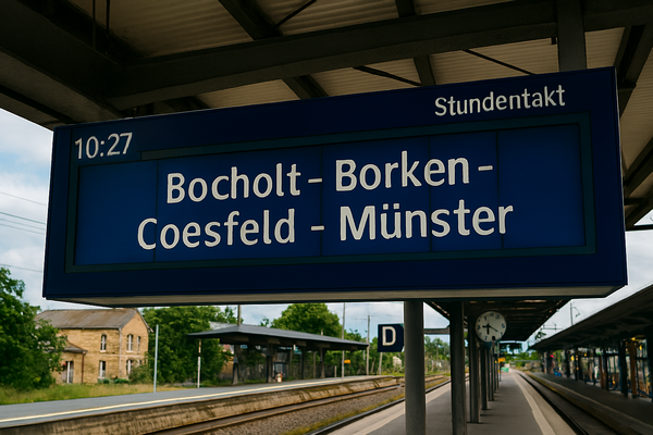 Auch im Westm&uuml;nsterland w&auml;re das Deutschlandticket auf einer reaktivierten Verbindung nach M&uuml;nster ein Erfolg - so die Fachleute. Hinweis: Quelle: KI-generieters Bild!