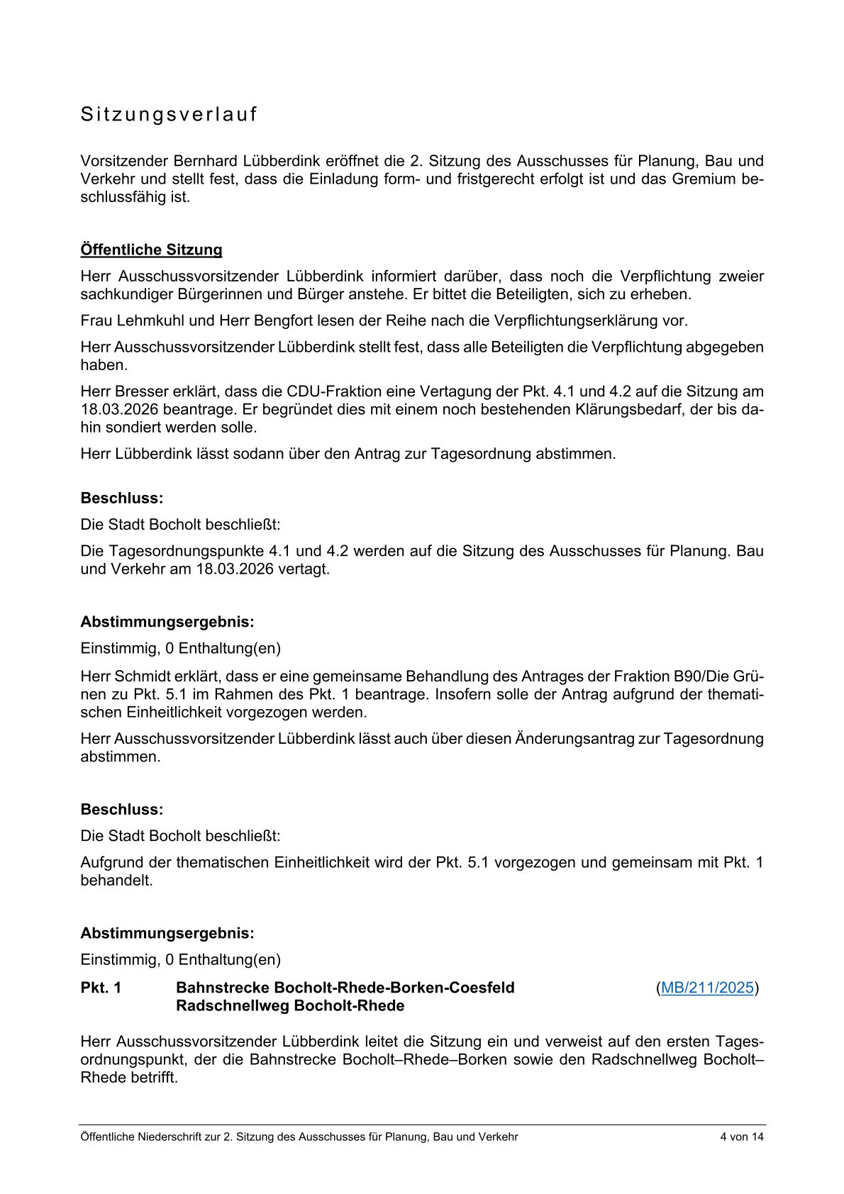 Ausz&uuml;ge aus dem &ouml;ffentlichen Protokoll zur Ausschusssitzung v. 28.01.2026, die nur den Tagesordnungspunkt "Bahn" bzw. Antrag von B&uuml;ndnis90/Gr&uuml;ne ber&uuml;cksichtigen. Seite 4 v 9
