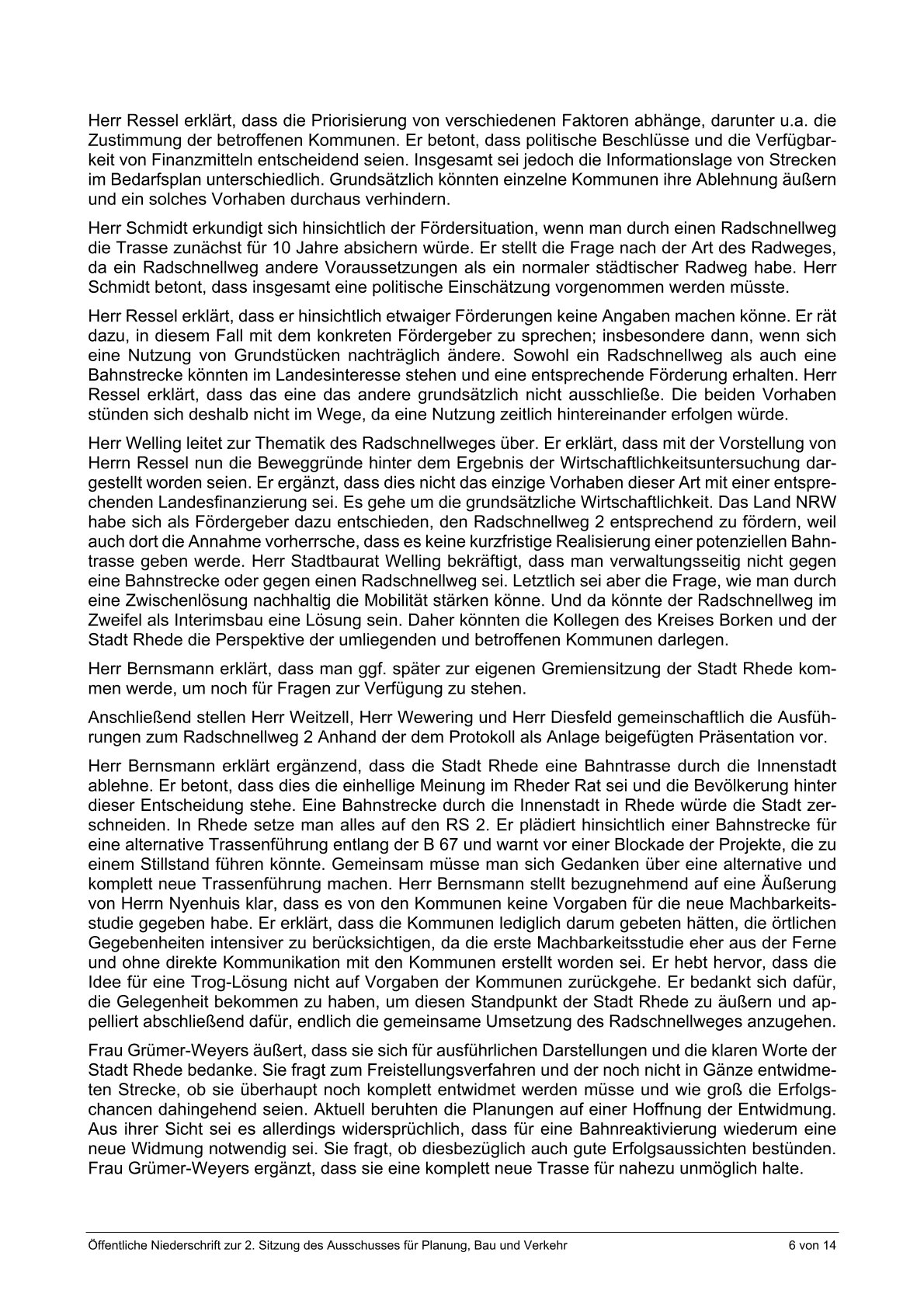 Ausz&uuml;ge aus dem &ouml;ffentlichen Protokoll zur Ausschusssitzung v. 28.01.2026, die nur den Tagesordnungspunkt "Bahn" bzw. Antrag von B&uuml;ndnis90/Gr&uuml;ne ber&uuml;cksichtigen. Seite 6 v 9