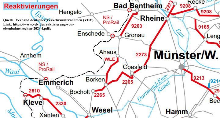 Quelle: Verband deutscher Verkehrsunternehmen (VDV)
Link: https://www.vdv.de/reaktivierung-von-eisenbahnstrecken-2024-i.pdfx Quelle: Verband deutscher Verkehrsunternehmen (VDV)
Link: https://www.vdv.de/reaktivierung-von-eisenbahnstrecken-2024-i.pdfx