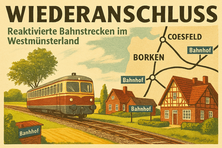 Das Westmünsterland braucht die flächendeckende Reaktivierung alter Bahnverbindungen - auch grenzüberschreitend in die Niederlande! Hinweis: Quelle: KI-generieters Bild! Das Westmünsterland braucht die flächendeckende Reaktivierung alter Bahnverbindungen - auch grenzüberschreitend in die Niederlande! Hinweis: Quelle: KI-generieters Bild!